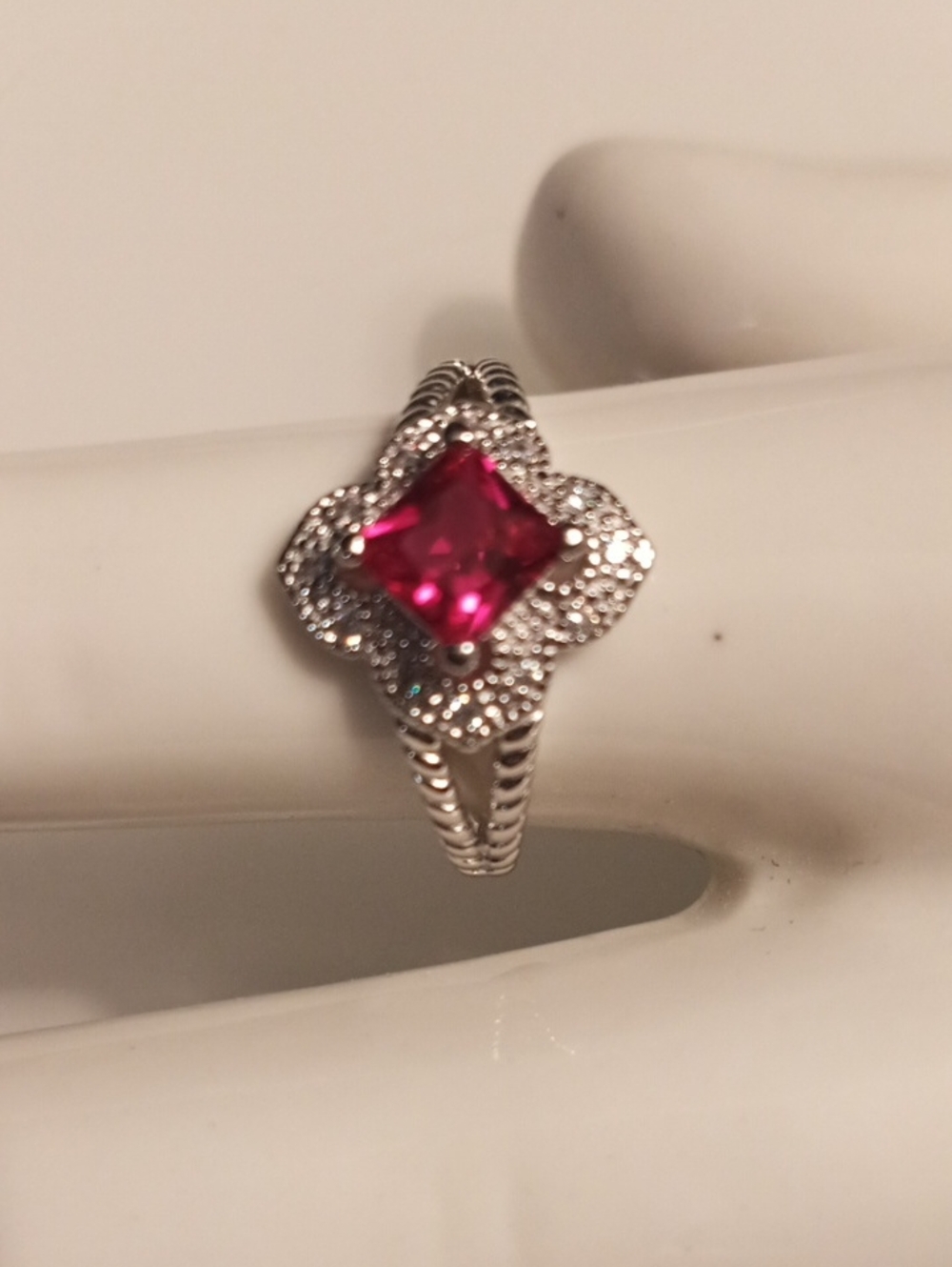 Avon Sterling Silver Simulated Ruby Ring - Size 10